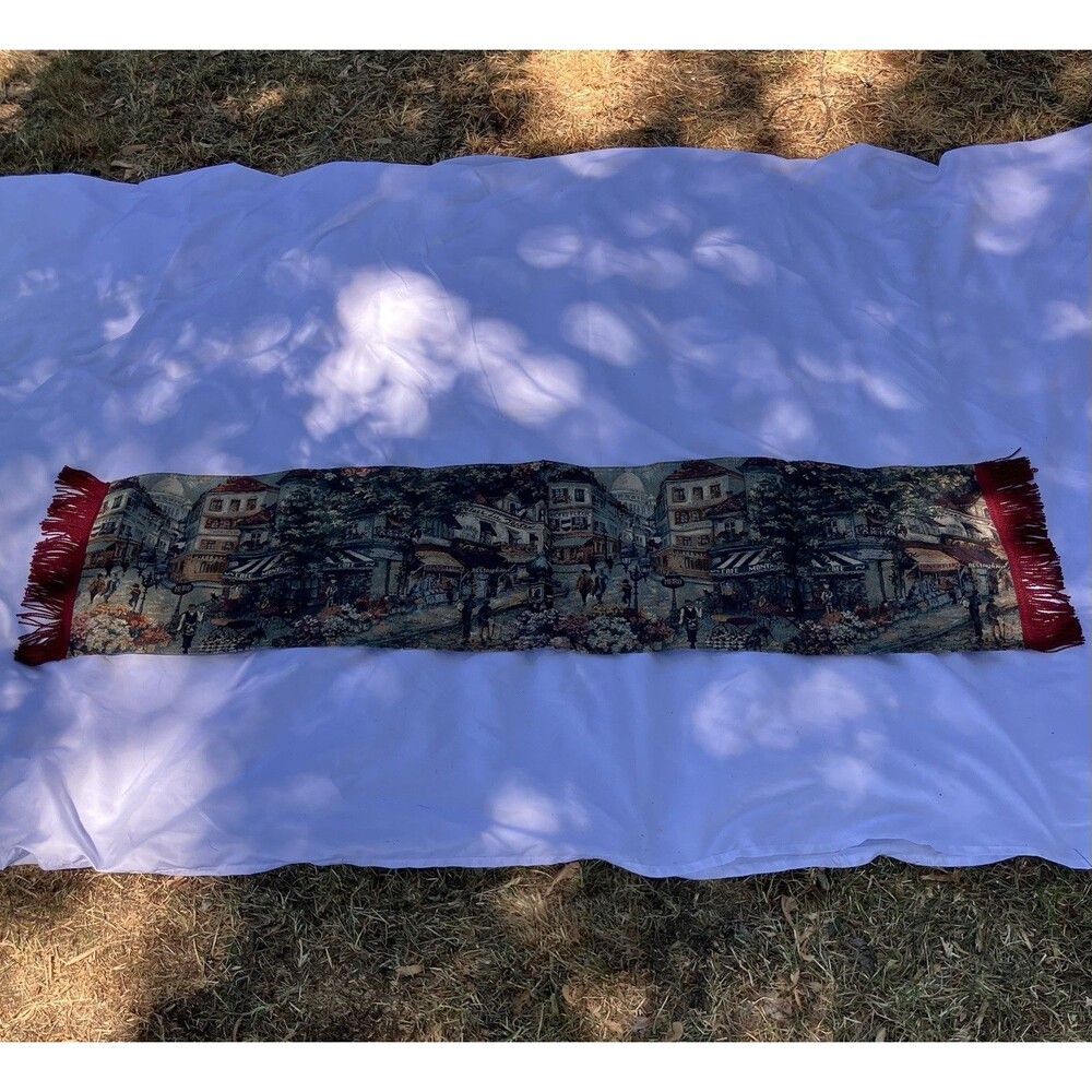 Paris Cafe Scene Tapestry Table Runner 12 X 50" Euro Chic Cottage Core Elegant